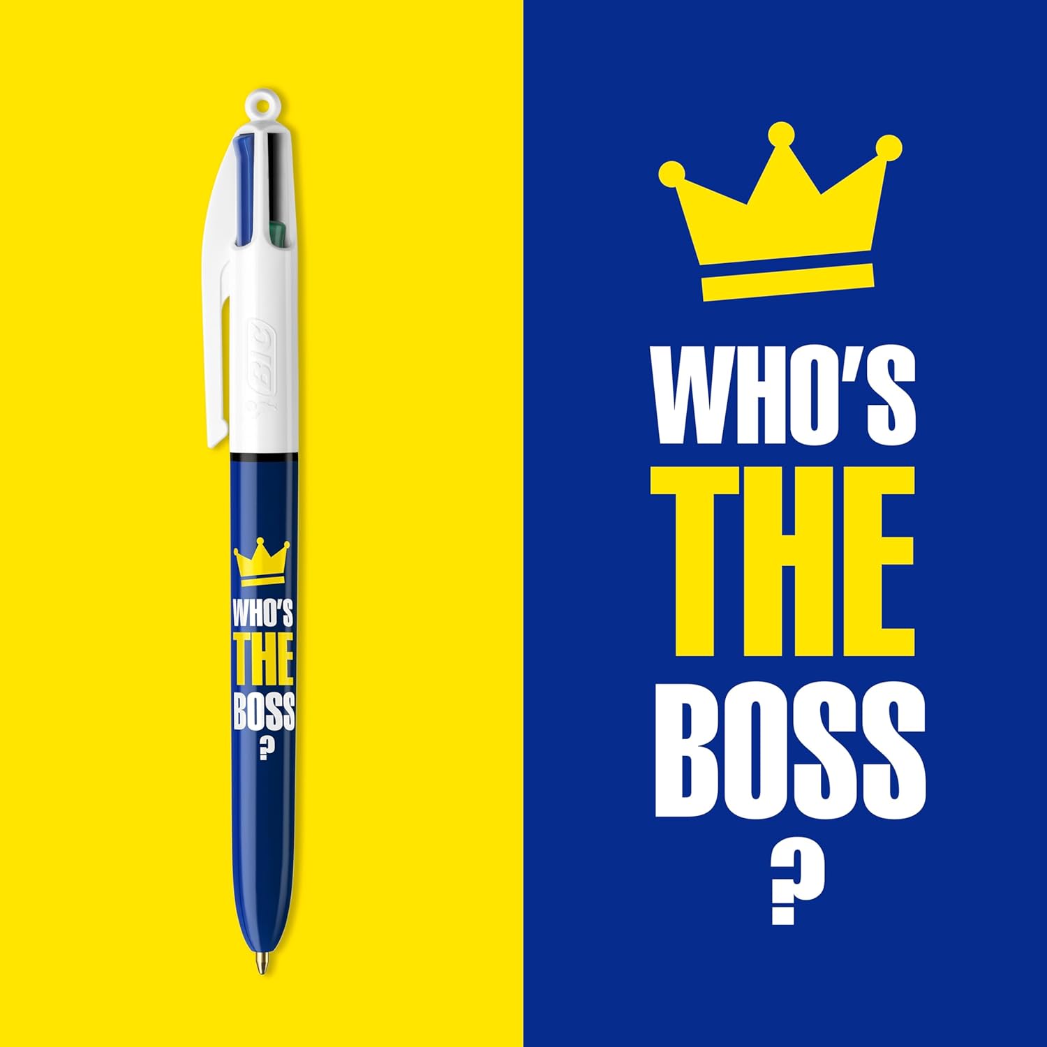 BIC 4 Colours Messages Ballpoint Pens Medium Point (1mm) - Who's The Boss Design, Box of 12