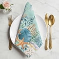thumbnail image 2 of Teal Coastal Cloth Napkins, Summer Beach Starfish Shell Coral Nautical Washable and Reusable Dinner Napkins Set of 6, Table Napkin for Kitchen Party Birthday Wedding Hotel Housewarming 20"x20", 2 of 9