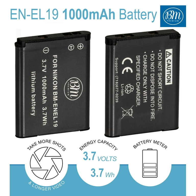 BM 2 EN-EL19 Batteries for Nikon Coolpix A300 W100 W150