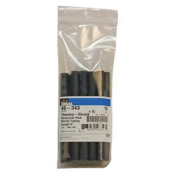 Ideal Shrink Tubing,6 in,Blk,0.4 in ID,PK10 46-343