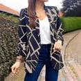 thumbnail image 2 of Chaqueta de traje estampada para mujer, frente abierto, manga larga, cuello vuelto, chaquetas de oficina con estampado de moda ajustadas, color caqui L, 2 of 6