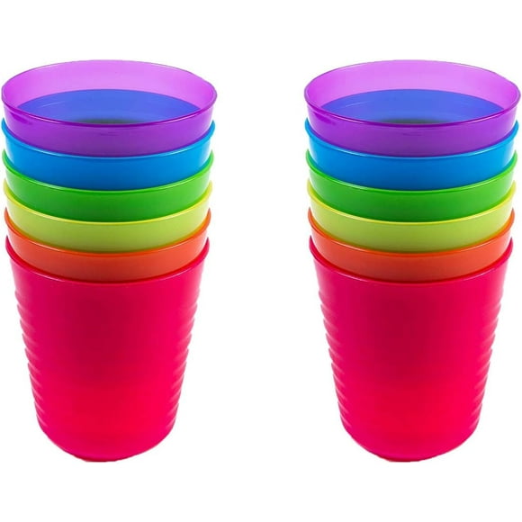 Cuddly Hippo Kids Plastic Dinnerware Set of 12 Multi Color Cups/Tumblers - Reusable, BPA-Free, Dishwasher Safe and Microwaveable