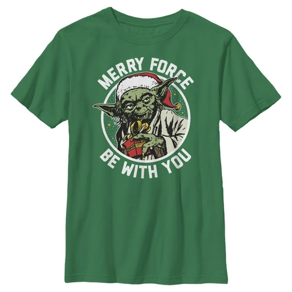 Boy's Star Wars Christmas Yoda May the Force Graphic Tee Kelly Green Small