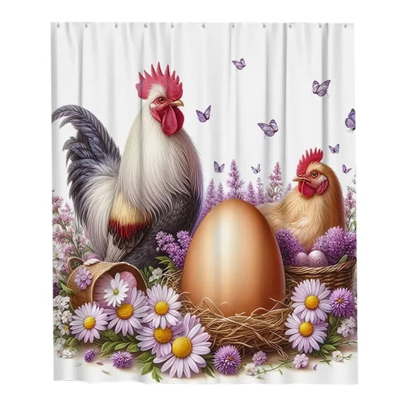 Lilixerw Easter Chicken Eggs Pattern Shower Curtain,Waterproof Polyester Fabric Bath Curtain with 12 Hooks,No-Drill Installation,Festive Holiday Bathroom Decor,47.24x70.87 Inches,Multicolor