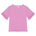 thumbnail image 5 of Faraee Cotton Linen Shirts for Girls 2026 3/4 Sleeve Ruffle Hem Oversized Blouse Kids Loose Fit Crewneck Tops for Summer Beach Vacation 5-15 Years Purple, 5 of 6