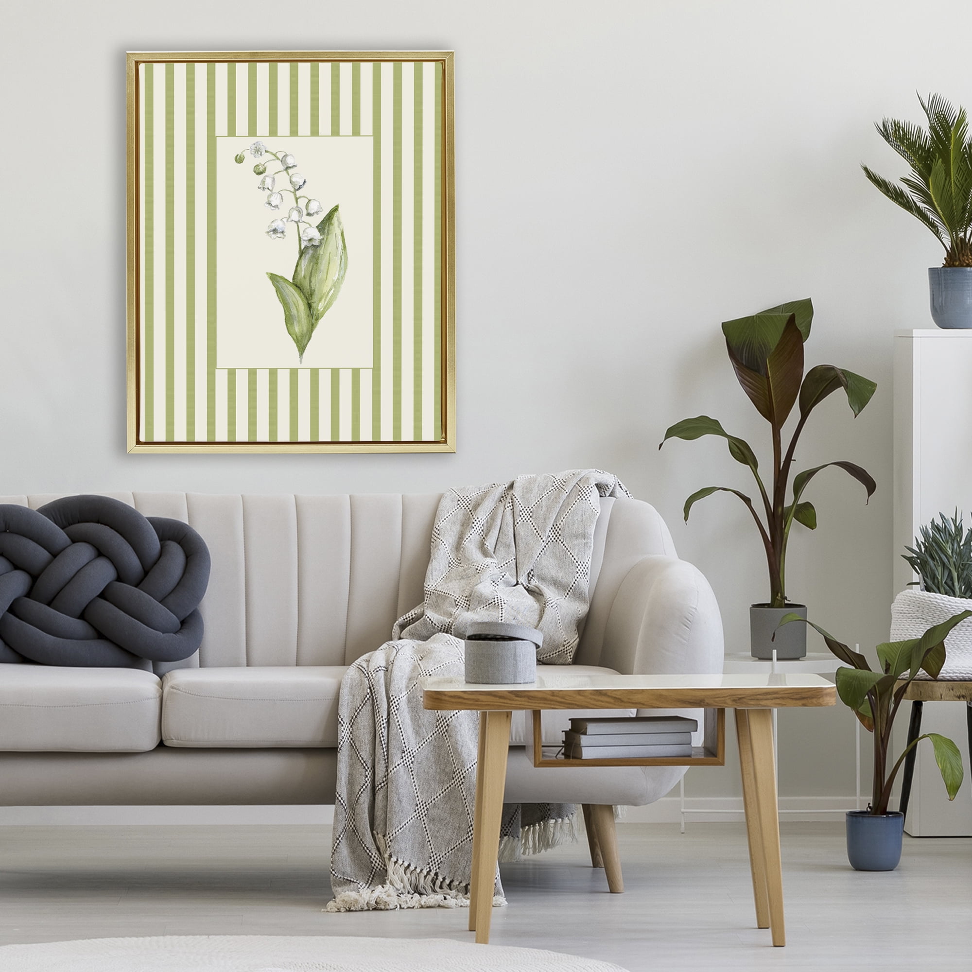 Striped Lily Of The Valley Gold Framed Floater Canvas Wall Art, design by Lisa Wehmeyer
