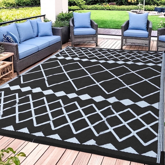 Outdoor Plastic Waterproof Rug 5'x 8' for Patio, Porch, Deck, Backyard, Balcony, Reversible
