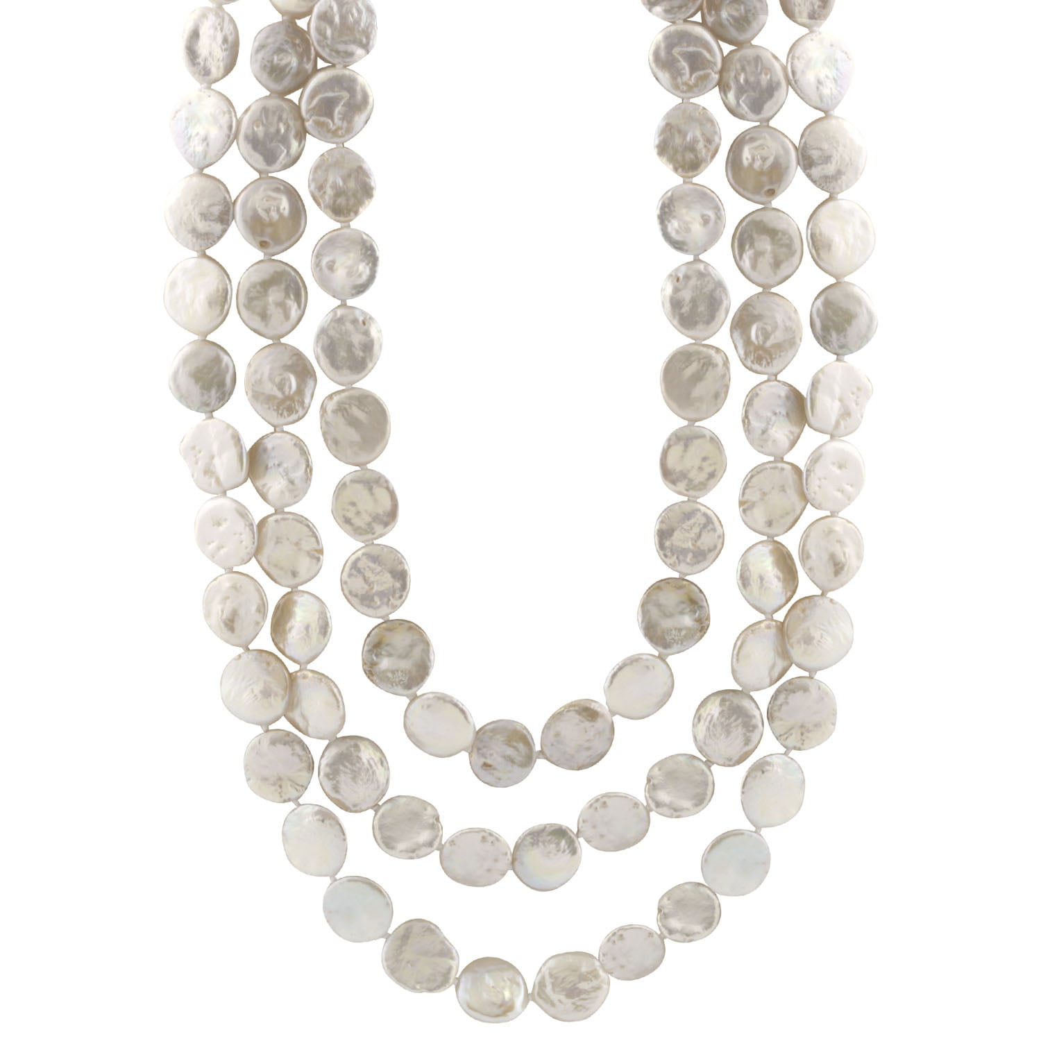 Single Strand White Freshwater Coin Pearl Necklace 14-15mm