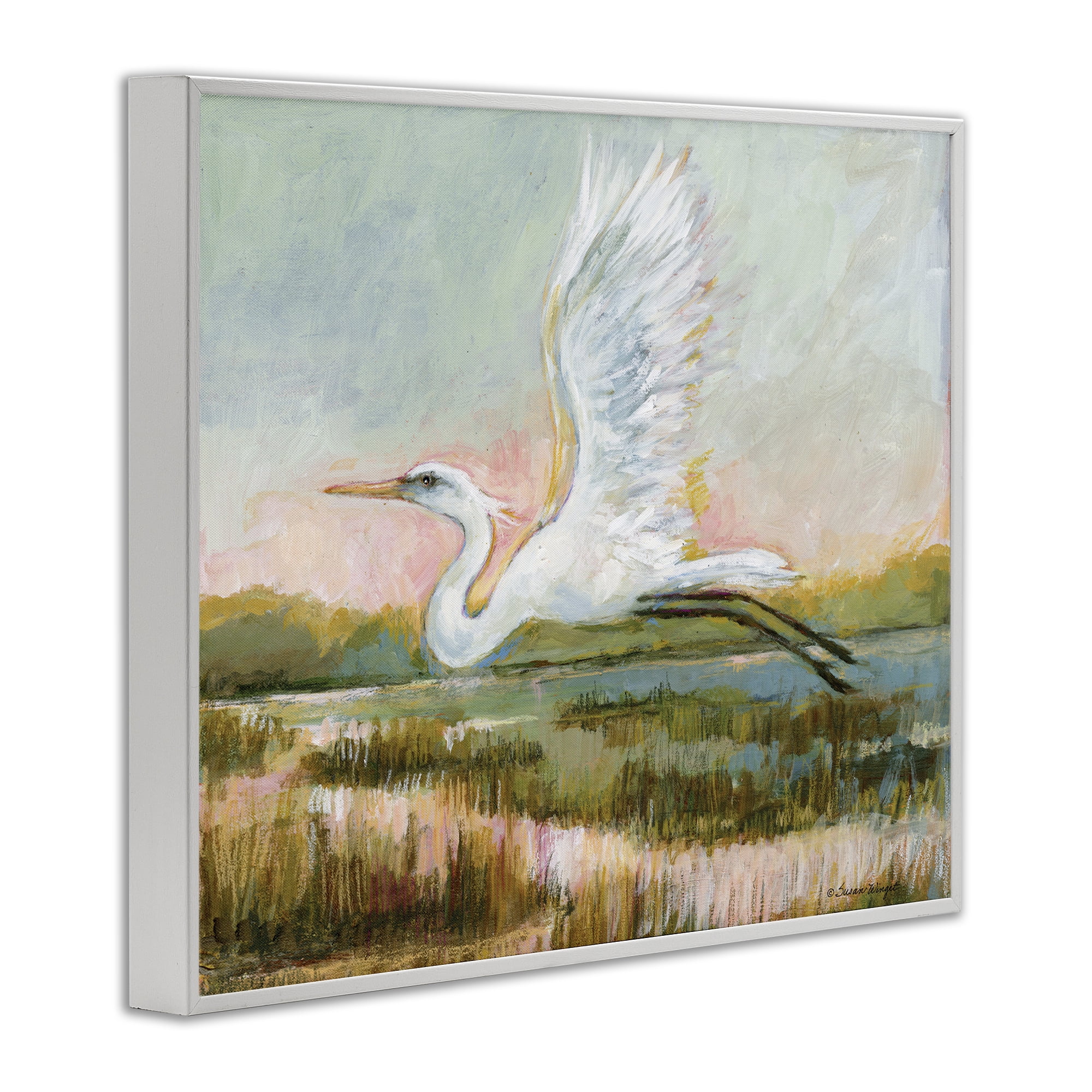 Stupell Industries White Heron Flying White Framed Giclee Art, design by Susan Winget