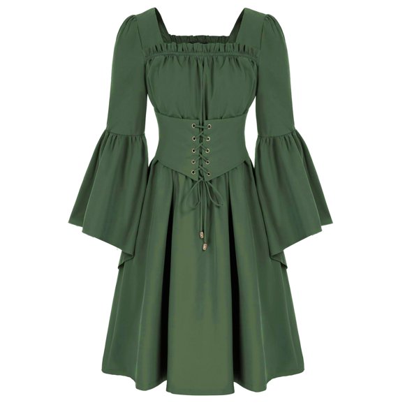HNMKIU Trumpet Sleeve Dress Elegant Gown For Women Historical Themed Party Attire Green,L