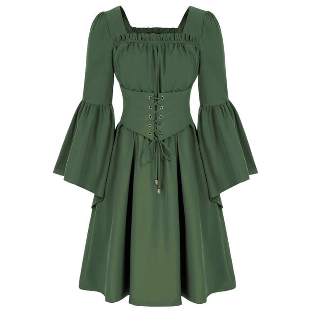 HNMKIU Robe à Manches Trompette Élégante pour Femmes Tenue de Fête à Thème Historique Vert,TG