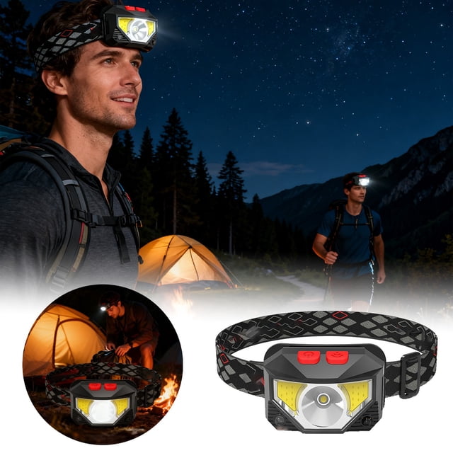 BotaniNest Rechargeable LED Headlamp With Motion Sensor 230° Adjustable Beam IPX4 Lightweight Head Light For Camping And Running
