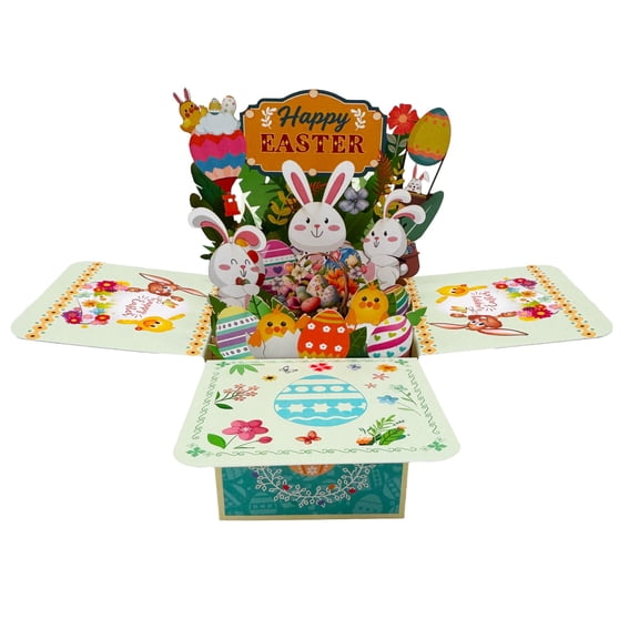 Happy Easter 3D Pop-Up Greeting Card – Vibrant Easter Egg, Bunny, and Flower Design, Perfect for Family, and Friends, Includes Envelope & Writing Card, Greeting Cards