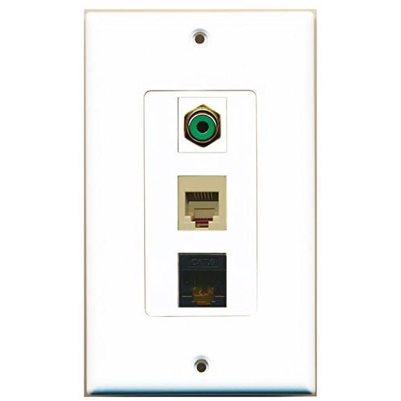 RiteAV - 1 Port RCA Green and 1 Port Phone RJ11 RJ12 Beige and 1 Port Cat6 Ethernet Black Decorative Wall Plate Decorative
