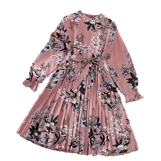 Qudderr Robe Princesse pour Filles de 5 à 12 Ans Robe Imprimée à Col Rond pour Enfants Robe d'Été à Manches Longues pour Filles