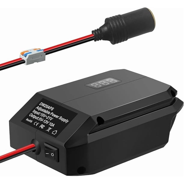 Convertidor reductor 18V/20V a 12V para batería Milwaukee, Makita, Dewalt, Bosch y Einhell; adaptador de batería y encendedor de cigarrillos para electrodomésticos del auto y refrigerador del coche