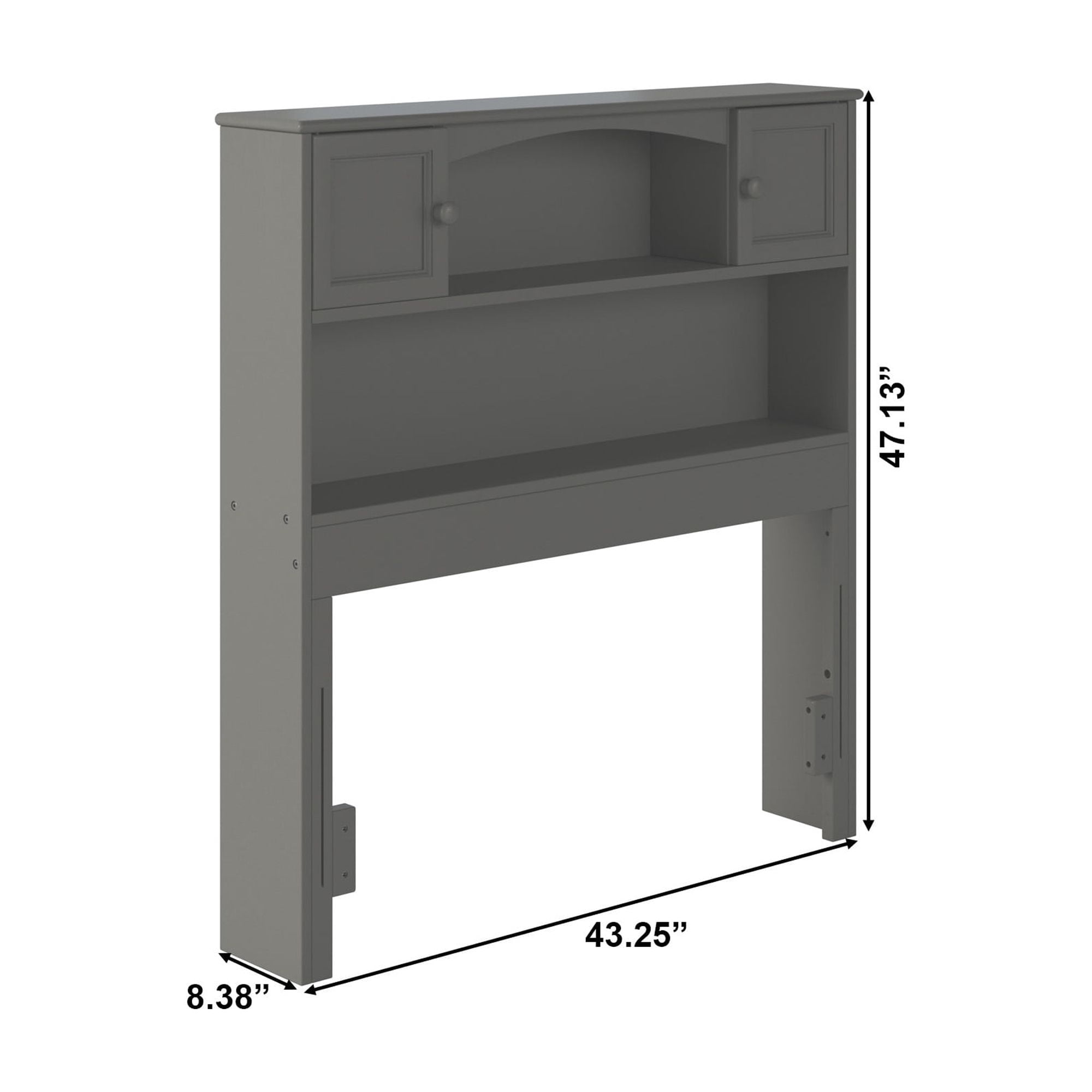 AFI Newport Twin Bookcase Headboard with USB Charging Station, Grey