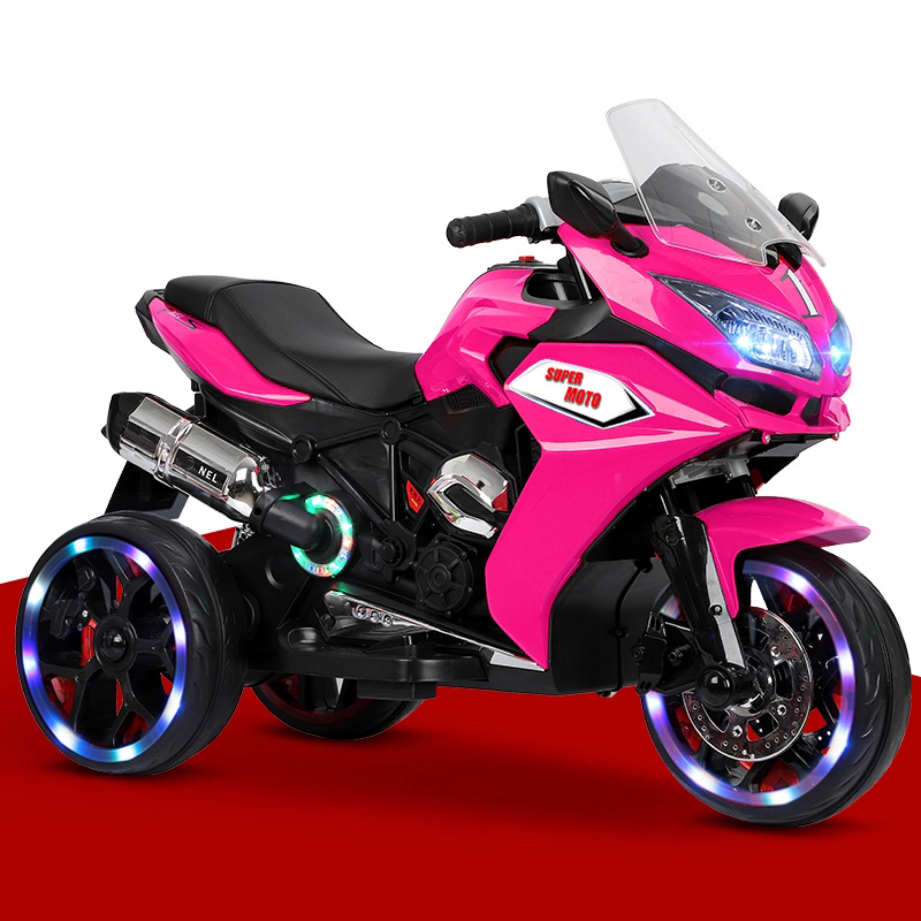 Kids Motorcycle, 12V Battery Powered, with LED Lights, Ages 3-6
