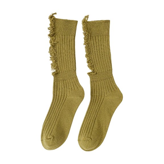 QASIEATN Socks Women Beggar Shabby Ripped Hole Crew Socks Ribbed Knit Fluorescent Solid Color Skateboard Tube Hosiery Daily Wear Casual Accessories Stockings for Women