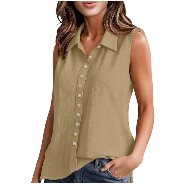 Camisetas con Cuello en V Mujeres sin Mangas Tops de Verano Blusa de Moda Casual para el Uso Diario de la Fiesta, Chaleco de Poliéster