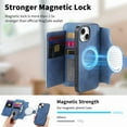 thumbnail image 5 of 2 In 1 Case for iPhone 15, Rugged Shockproof Heavy Duty Detachable Magnetic Clasp Kickstand Ring Holder RFID Blocking Zipper Pocket Full Body Protection Wallet Case Cover - Blue, 5 of 11