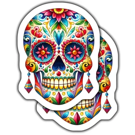 Day Of The Dead Sugar Skull Stickers, Colorful Skull Art Decals, Skulls,Kindle Sticker, Stickers For Tablet, College Gift, Scrapbook Stickers, Gratitude Stickers, Quote Stickers