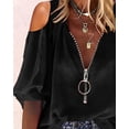 thumbnail image 4 of Sherrylily Women V-Neck Lantern Sleeve Blouse Zipper Loose Casual Top Fashion Shirts, 4 of 4