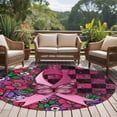 thumbnail image 4 of Round Rugs 8Ft, Pink Ribbons Round Area Rug Washable Indoor Throw Carpet, Butterfly Graffiti Flowers Vintage Buffalo Plaid Large Non Slip Circle Rug for Kids Room RV Home Decor Aesthetic, 4 of 8