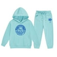 thumbnail image 1 of 2PC Girls Outfits Long Sleeve Hooded Pullover Tops Pants Cartoon Print Leisure Clothes Set 7-8 T, 1 of 3