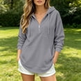 thumbnail image 2 of CAIVO Women Hoodies Oversized Long Sleeve Hoodied Sweatshirt Quarter Zip Up Hoodies Pullover Curved Lightweight Oversized Fashion Fall Win Solid Color Athletic Tops, 2 of 5