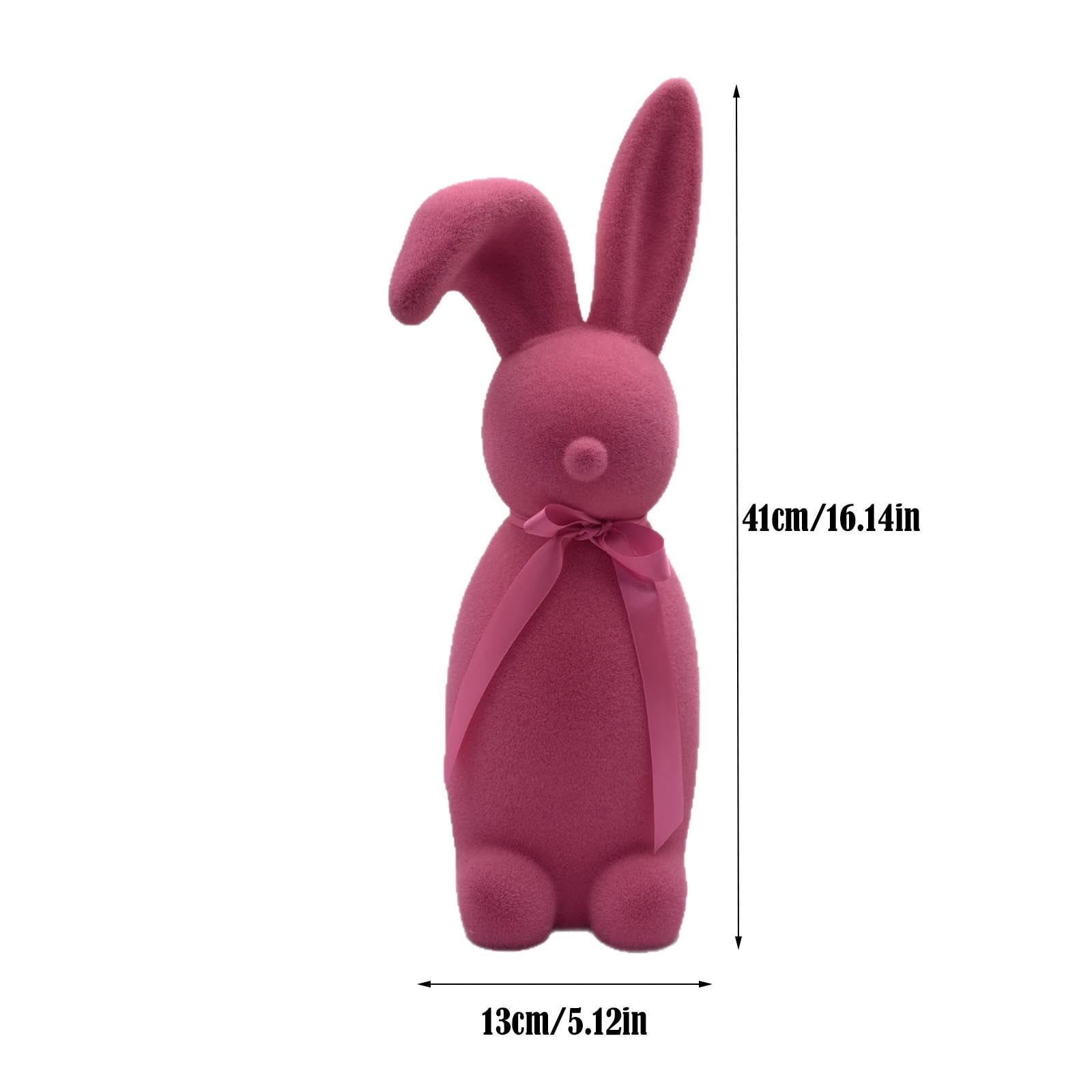 Pink Flocked Easter Bunny, Soft Velvet Foam Figurine, Freestanding Tabletop Holiday Decor, for Spring Display, Party and Home Decor, 12.2x7.09x7.09 Inches