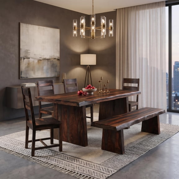 Taran Designs Darcy 6-piece Solid Wood Dining Set in Dark Brown