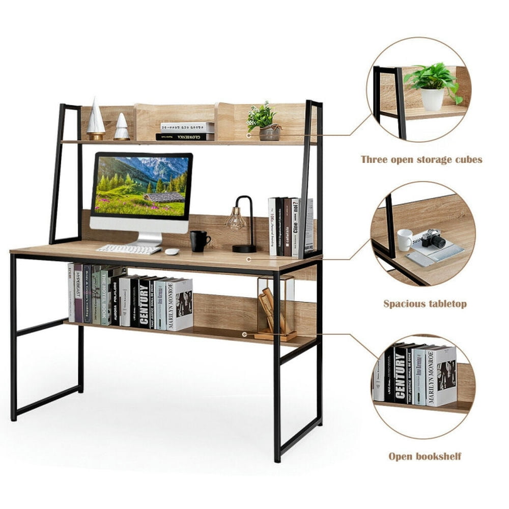 Demi Bonn 47" Computer Desk Writing Study Table Workstation, Gaming Workstation Home Office Desks, Beige