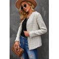 thumbnail image 2 of ABPHQTO Chaqueta a cuadros deshilachada y ajustada con parte delantera abierta para mujer, 2 of 5