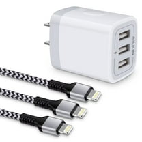 AILKIN Compatible with iPhone Charger Fast Charging 3Pack Usb A Light-ning Cables 6ft Cords 3.1A Three Port Charger Blocks Compatible with iPhone 14/13/12/11,White