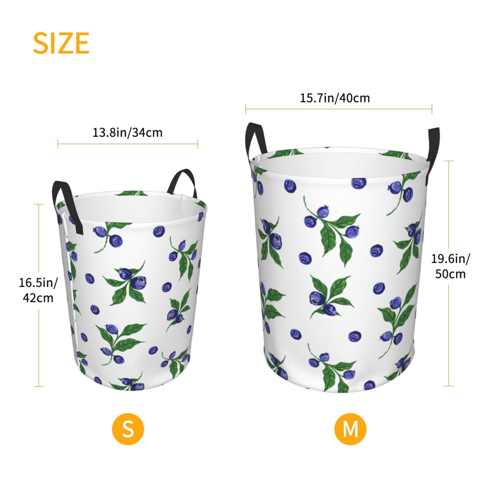 Large Laundry Basket with Handles - Blueberries Print green leaf Kids Baby Dirty Clothes Laundry Hamper for Bedroom Aesthetic