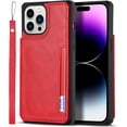 thumbnail image 6 of Compatible with iPhone 14 Pro Luxury PU Leather Case with Card Holder,Cash Slots,Stand Function Back Wallet Case Flip Wrist Strap Double Magnetic Clasp Case for iPhone 14 Pro 6.1",Red, 6 of 13