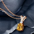 thumbnail image 2 of Gem Stone King 1.30 Ct Oval Checkerboard Yellow Citrine White Created Sapphire 18K Rose Gold Plated Silver Pendant with Chain, 2 of 4