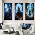 thumbnail image 1 of Designart "Powerful Wizard Magic s Mastery" Superheros Framed Wall Art Set Of 3 - Blue Superheros Frame Gallery Set For Office Decor, 1 of 6