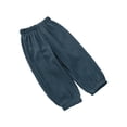 thumbnail image 3 of Hansber Toddler Boy Girl Plain Cotton Linen Pants Elastic Waist Casual Bloomers Trousers Lake Blue 100, 3 of 4