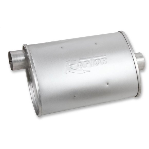 Flow Tech Silencieux d'Échappement 50051FLT Raptor; Entrée Centrale Simple 2-1/4 Pouce; Sortie Déportée Simple 2-1/4 Pouce; Boîtier 13 Pouces
