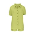 thumbnail image 4 of Fmbrln Womens Plus Size Linen 2 Piece Sets Summer Casual Turndown Collar Button Short Sleeve Shirts and Drawstring Elastic Waist Shorts with Pockets Sets Lounge Outfits Yellow M, 4 of 5