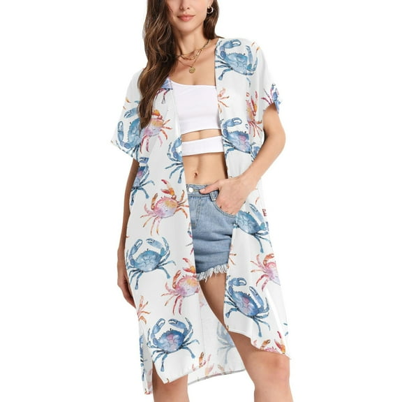 joogoo Women's Colors Crabs Beach Cover Up Kimono Swimsuit Summer Cardigan Swimwear S
