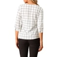 thumbnail image 3 of Unique Bargains Junior's Spring Plaid 3/4 Sleeve Check Button Decor Tops White M, 3 of 6