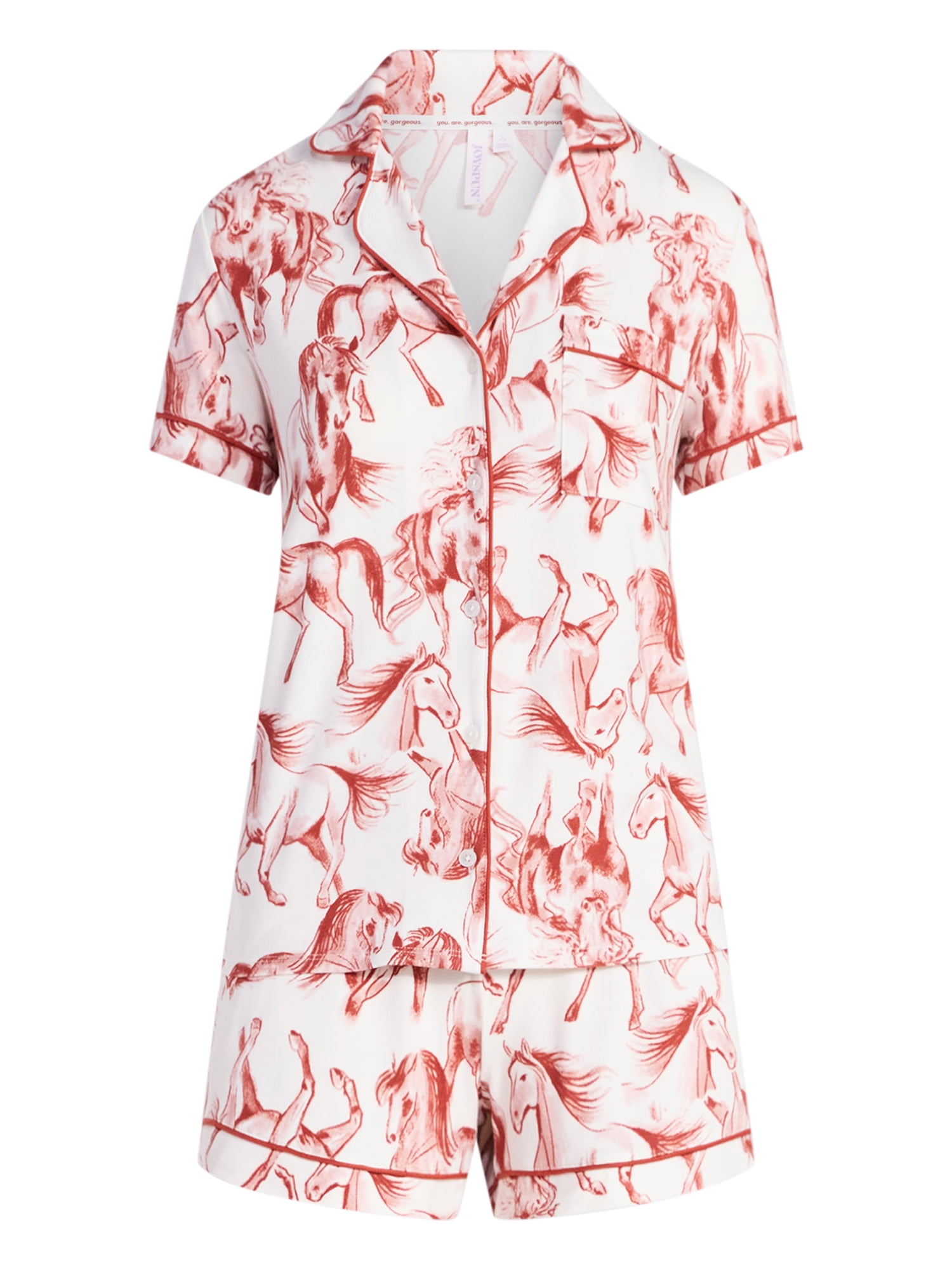 Joyspun Women's Dreamy Soft Collection Notch Collar Top and Shorts Pajama Set, 2-Piece, Sizes XS-3X