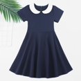 thumbnail image 5 of TIREOW Girls Summer Preppy Dresses Short Sleeve Dresses Solid Color Peter Pan Collar A Line Casual Soft Knit Play Dress, 5 of 9
