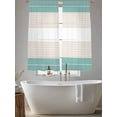 thumbnail image 6 of Turquoise Beige Stripe Semi Sheer Curtains 63 Inch Length 2 Panels Set, Modern Art Horizontal Striped Sheer Kitchen Curtain Privacy Voile Window Curtain for Living Room Bedroom Rod Pocket Drapes, 6 of 7