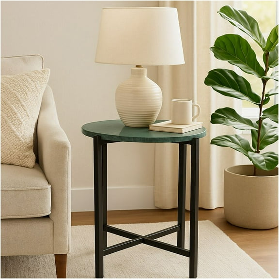 JERFIT 21 Inch Green Marble End Table with Metal Frame, Small Accent Table for Living Room, Bedroom, Office or Dorm