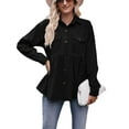thumbnail image 2 of Women Corduroy Button up Shirt Solid Color Casual Long Sleeve Blouse Loose Work Tops with Pockets for Streetwear, 2 of 7