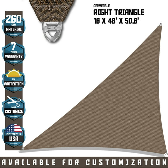 TANG Sunshades Depot A Ring Design Steel Cable Wire Reinforcement 16'x36'x39.4' Right Triangle Sun Shade Sails Beige Heavy Duty Permeable 260GSM UV Block Patio Garden Deck Dock Outdoor Facility